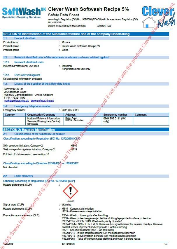 Softwash SDS Sheets