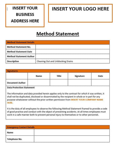 Cleaning Out And Unblocking Drains Method Statement