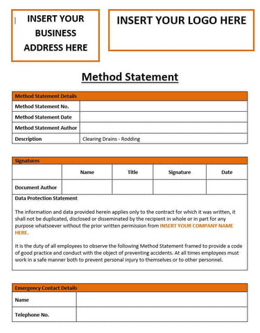 Clearing Drains Rodding Method Statement