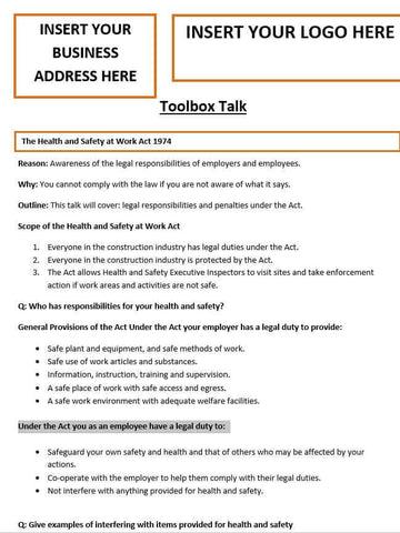 The Health and Safety at Work Act 1974 Template
