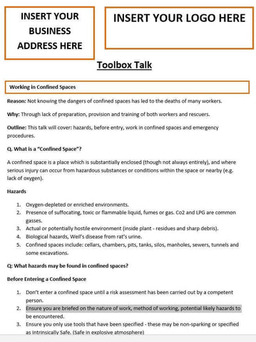 Working in Confined Spaces Template