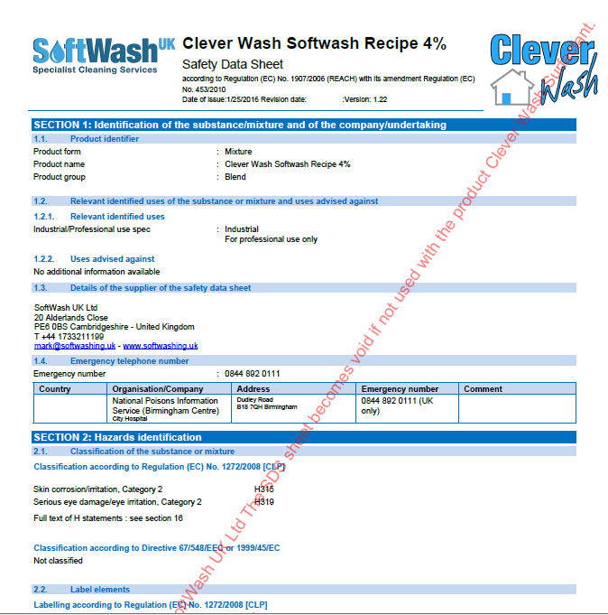 Softwash Recipe SDS Sheets