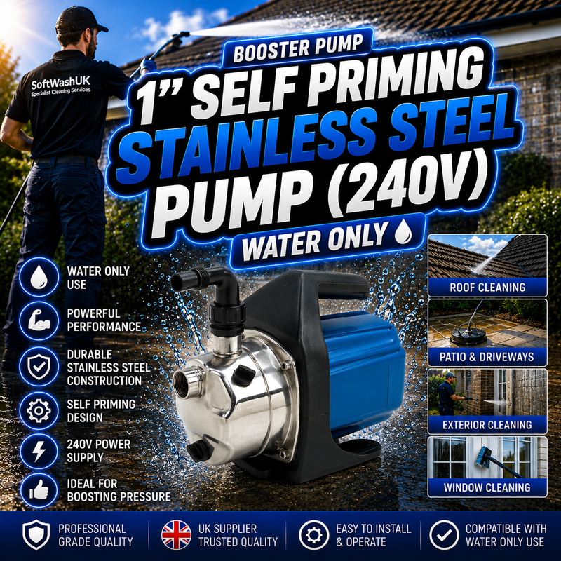 Booster Pump 1” Self Priming Stainless Steel Pump (240V) With 2 X Adaptor Fittings 1