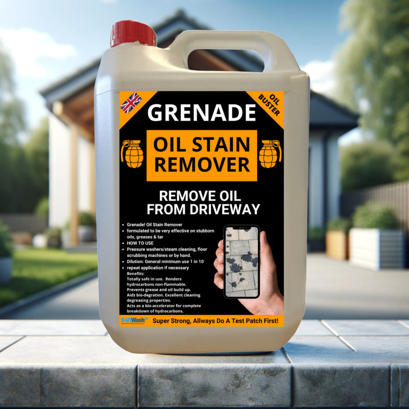 Intensive Driveway Oil Stain Remover Grenade, ideal for tough oil and grease stains on driveways and outdoor surfaces
