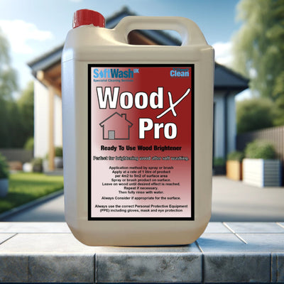 Wood X Pro Wood Brightener in a 5-liter container, specially formulated to rejuvenate and enhance the natural beauty of wood surfaces