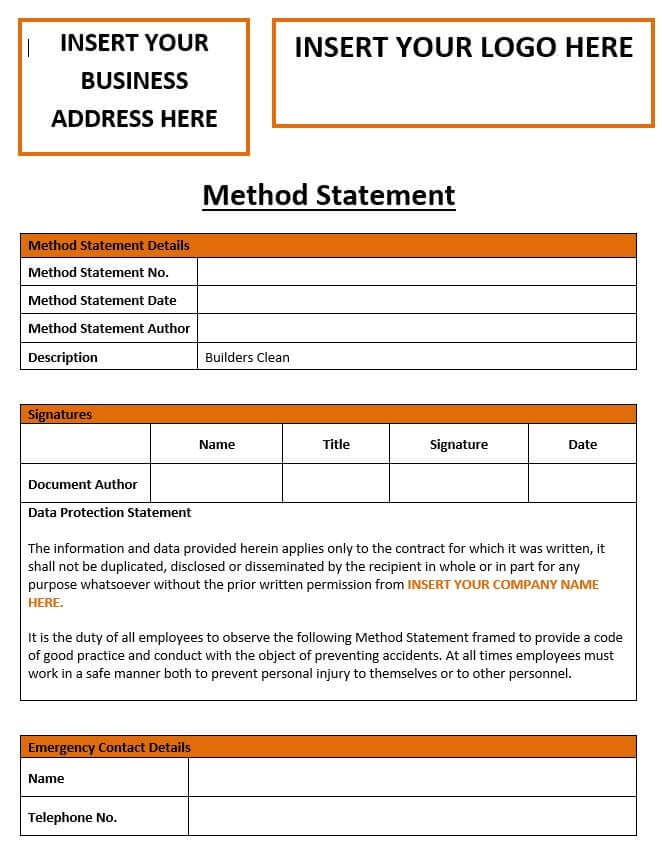 Builders Clean Method Statement