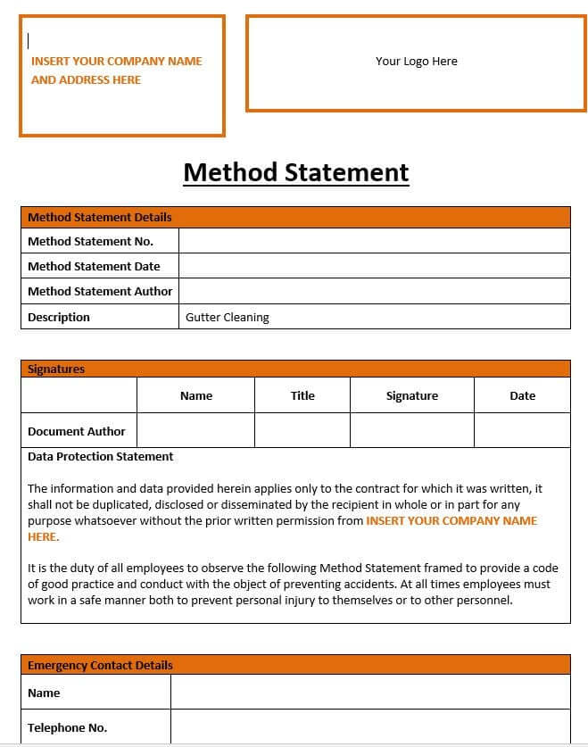 Gutter Cleaning Method Statement