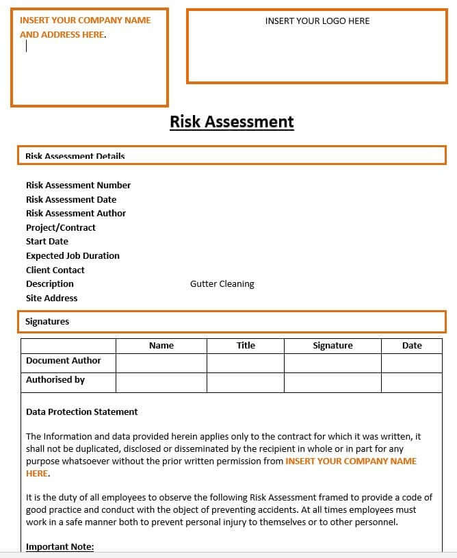 Gutter Cleaning Risk Assessment