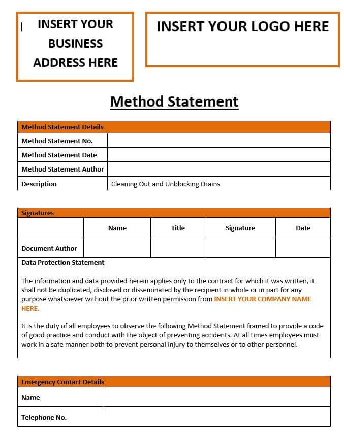 Drain Cleaning Method Statement at Clifford Zak blog