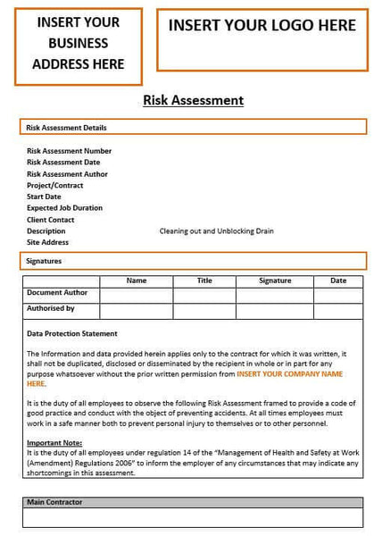 Cleaning out and Unblocking Drain Risk Assessment Template – SoftWash ...