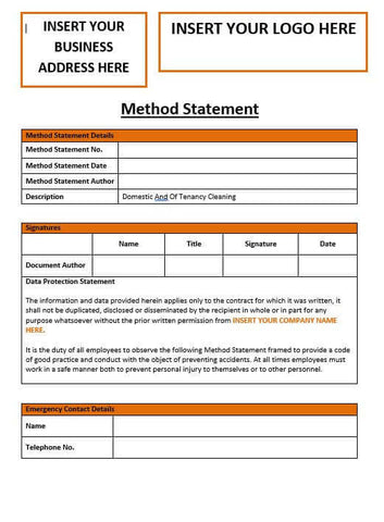 Domestic And Of Tenancy Cleaning Method Statement
