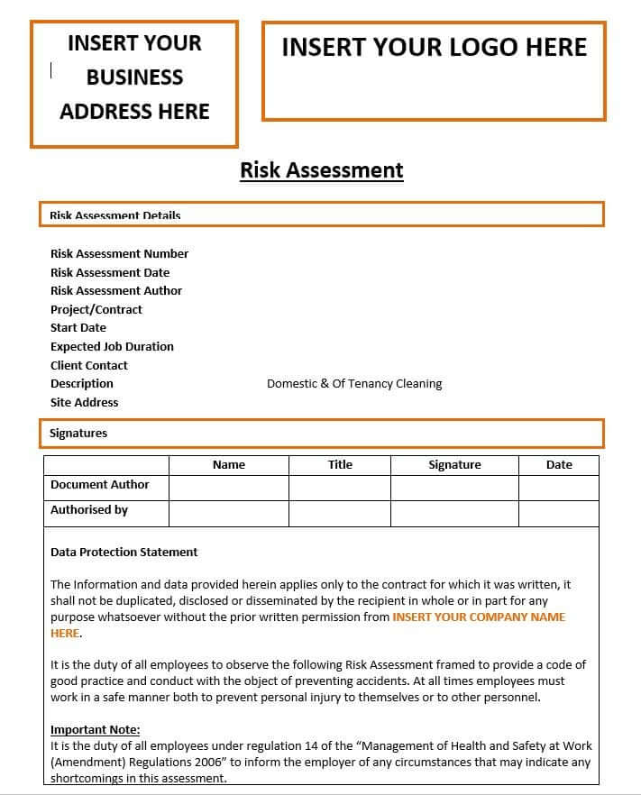 Domestic And Of Tenancy Cleaning Risk Assessment Template