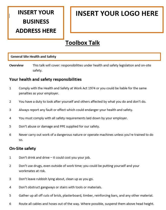 General Site Health and Safety Template