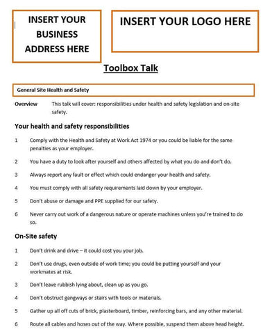 General Site Health and Safety Template