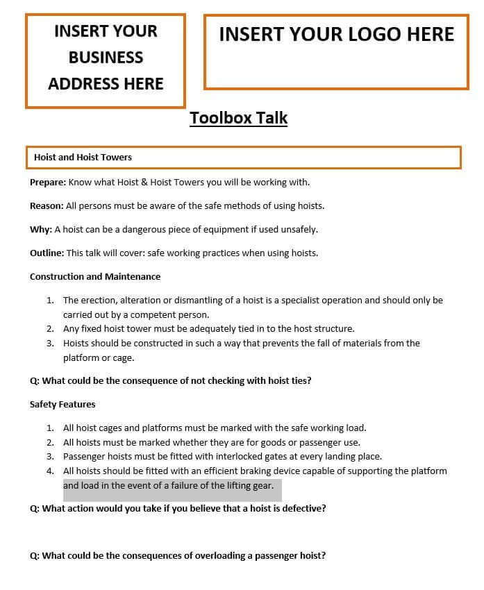 Hoist and Hoist Towers Template