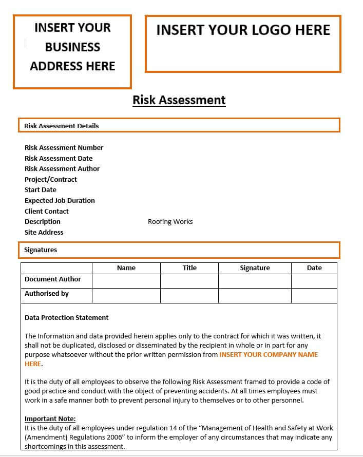 Roofing Works Risk Assessment Template